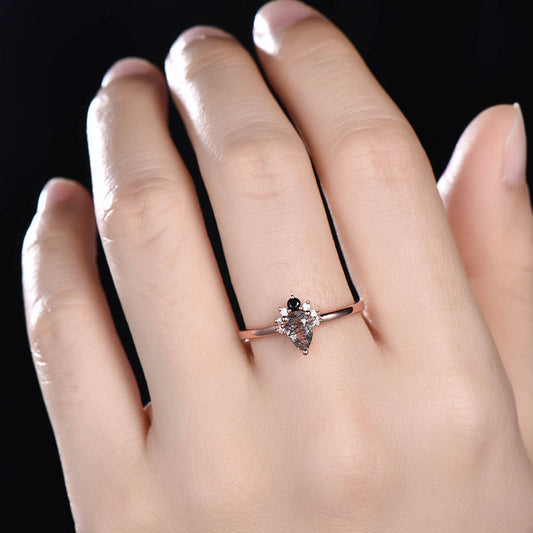 14K/18K Cluster Black Rutilated Quartz Diamond Engagement Rings