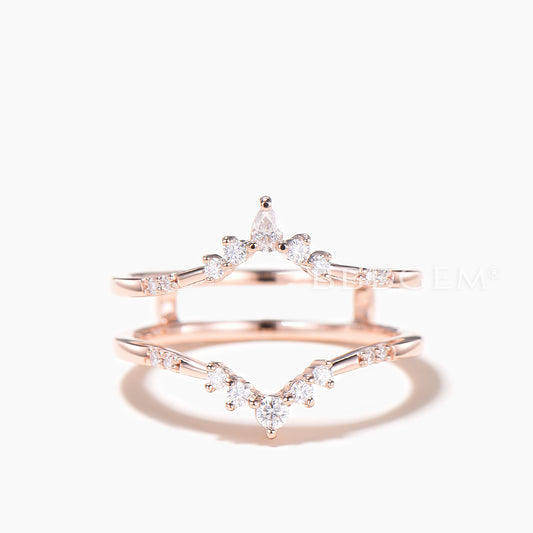 Double Curved Ring Enhancer Mixed Cut Moissanite Rose Gold Wedding Band