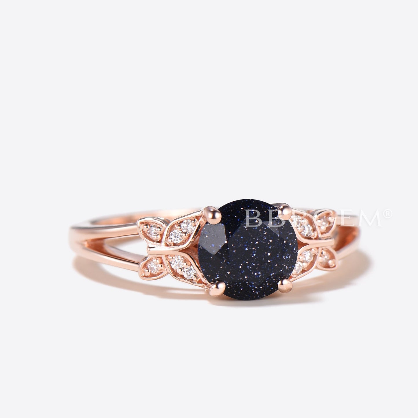 1ct Round Galaxy Blue Sandstone Diamond Split Shank Ring Butterfly Wedding Ring