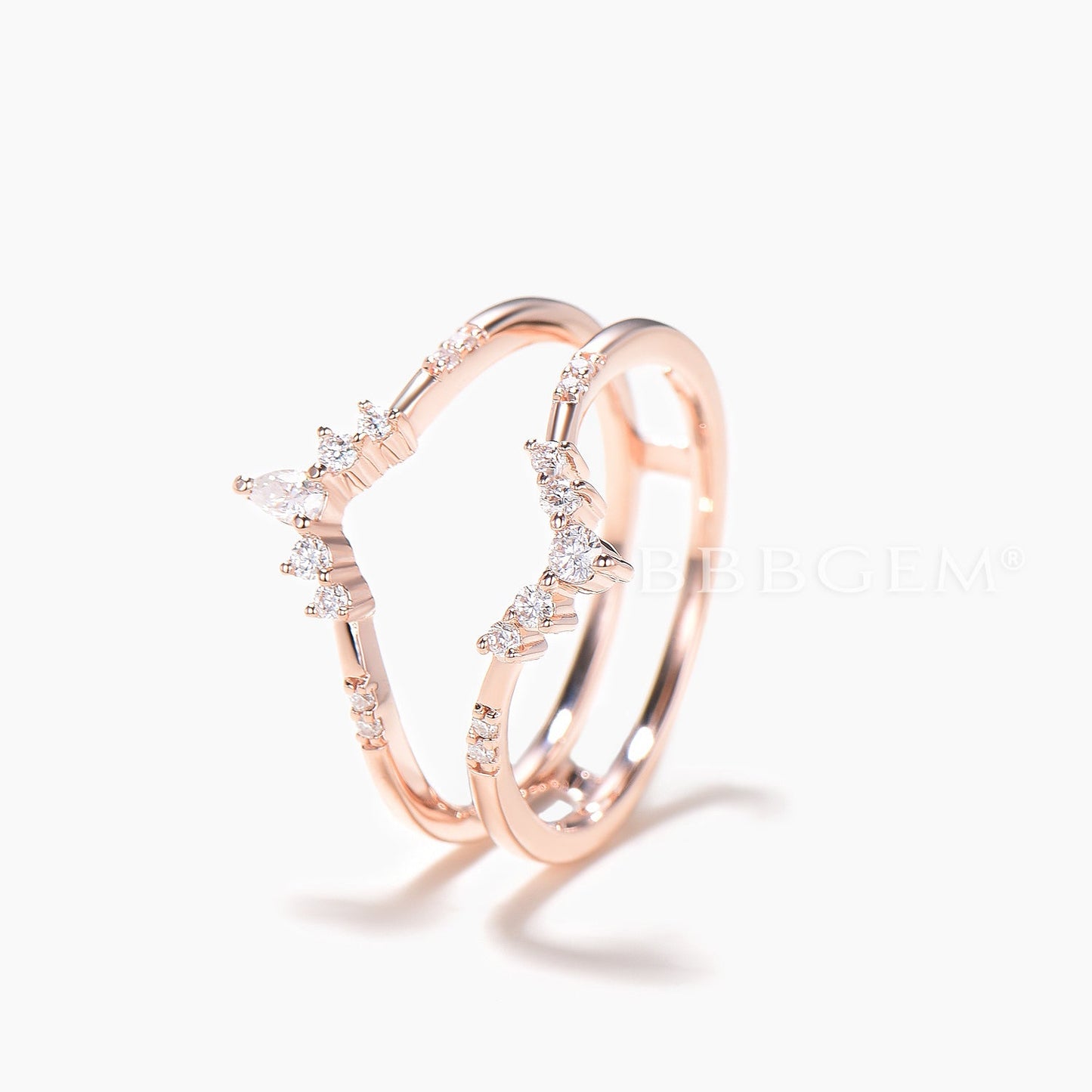 Double Curved Ring Enhancer Mixed Cut Moissanite Rose Gold Wedding Band