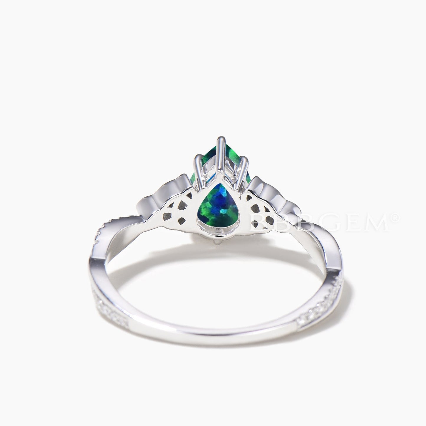 1.5CT Teardrop Cut Black Opal Celtic Knot Engagement Ring Diamond Twisted Ring