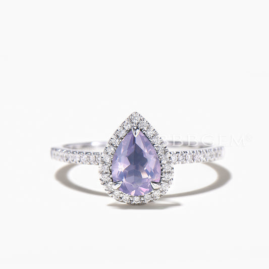 1.25CT Pear Cut Natural Lavender Amethyst Engagement Ring Diamond Halo Ring