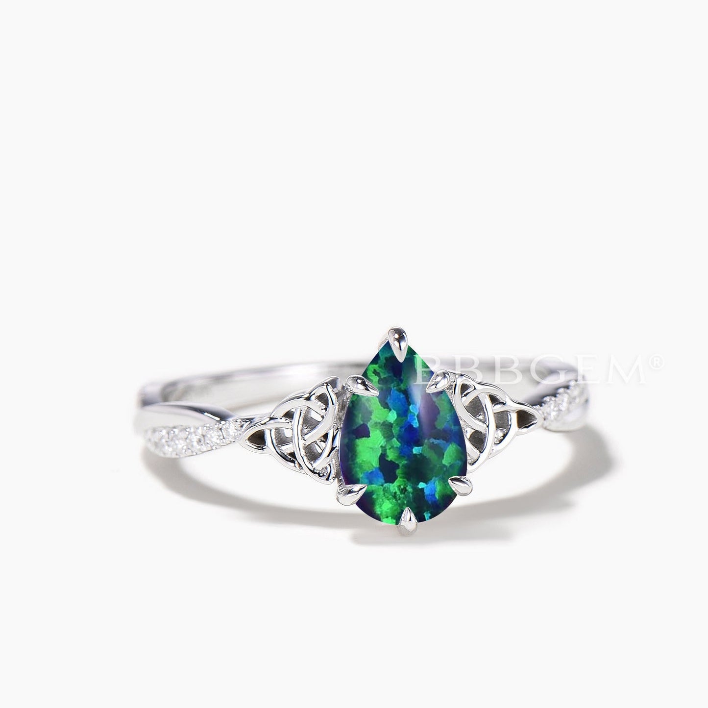 1.5CT Teardrop Cut Black Opal Celtic Knot Engagement Ring Diamond Twisted Ring