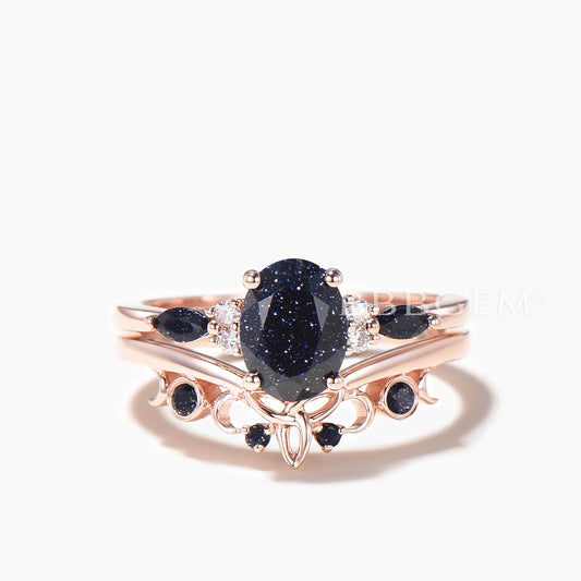 1.5CT Oval Cut Blue Sandstone Celtic Knot Bridal Set Sandstone Wedding Ring