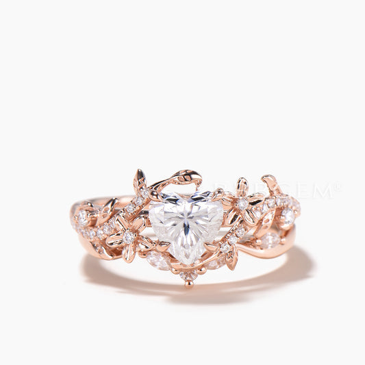 Heart Cut Moissanite Flower Wedding Ring Moissanite Nature Inspired Bridal Set