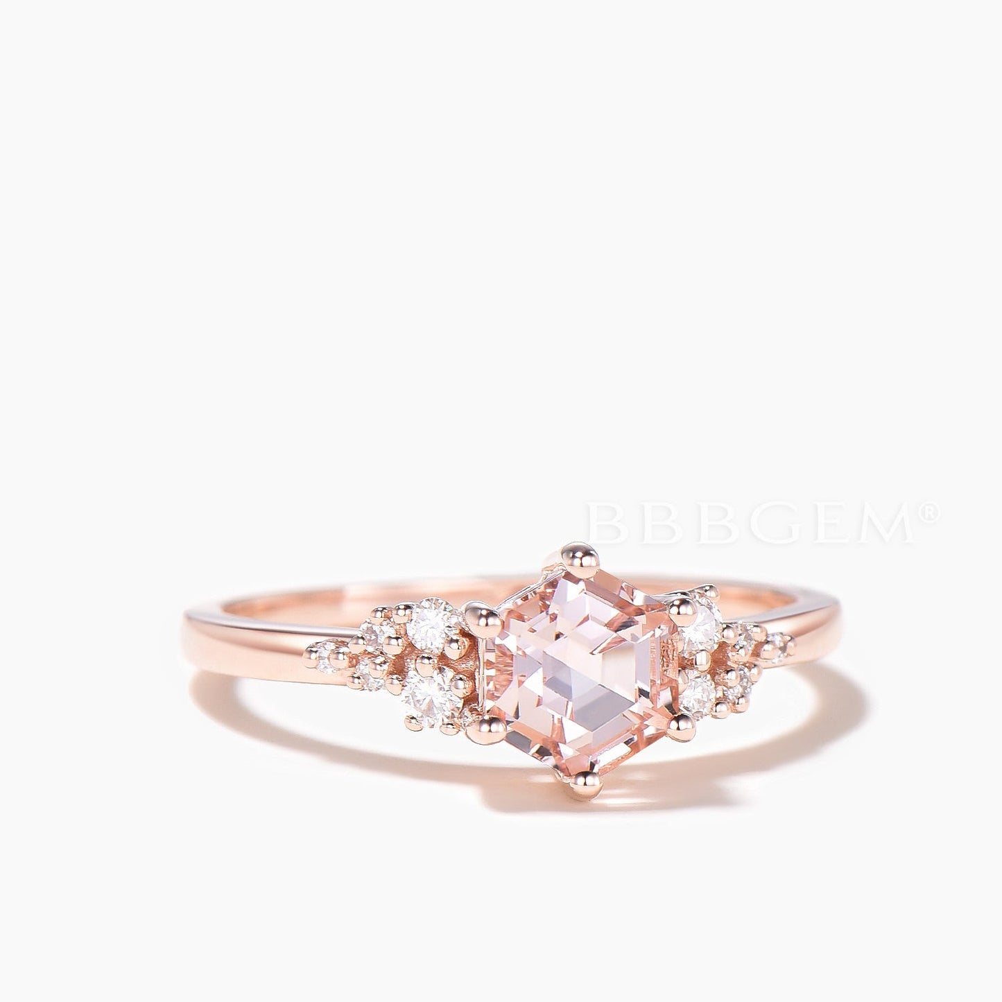 Hexagon Cut Natural Morganite Engagement Ring Diamond Cluster Ring
