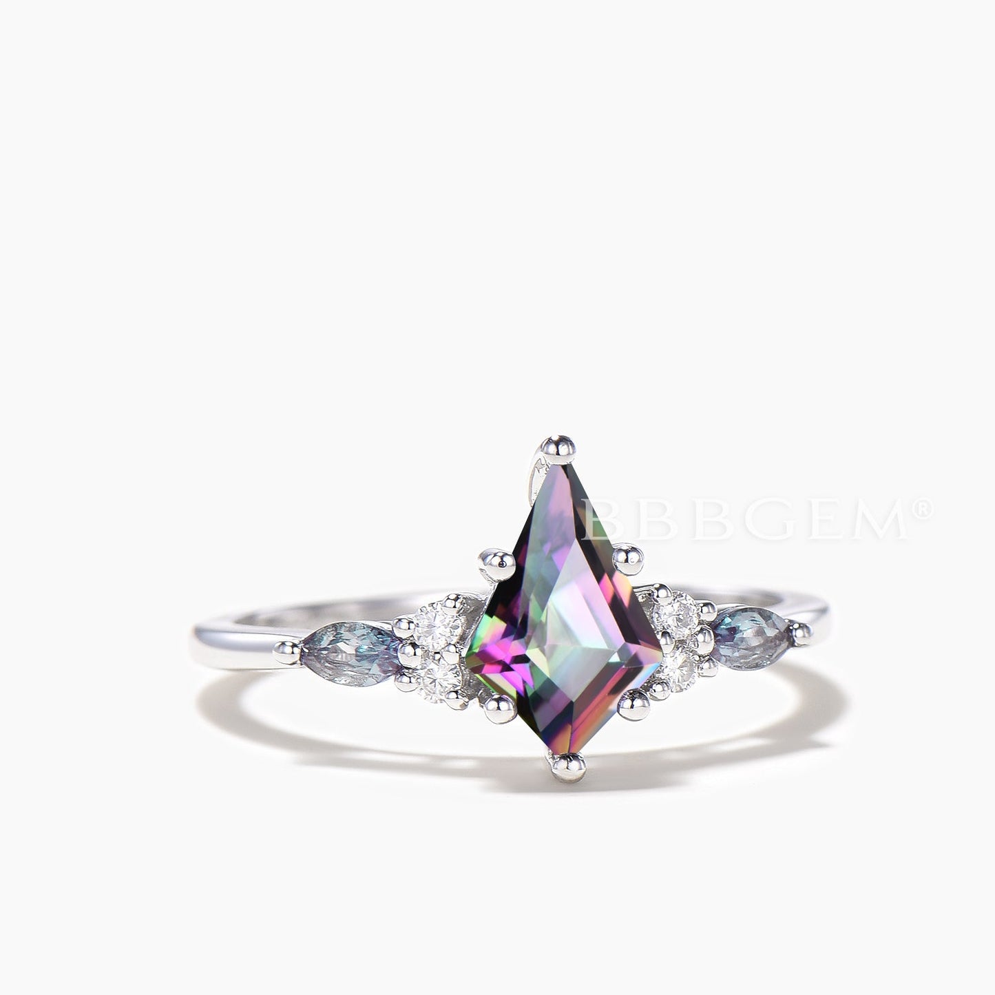 1CT Kite Cut Mystic Topaz Engagement Ring Diamond Alexandrite Cluster Ring