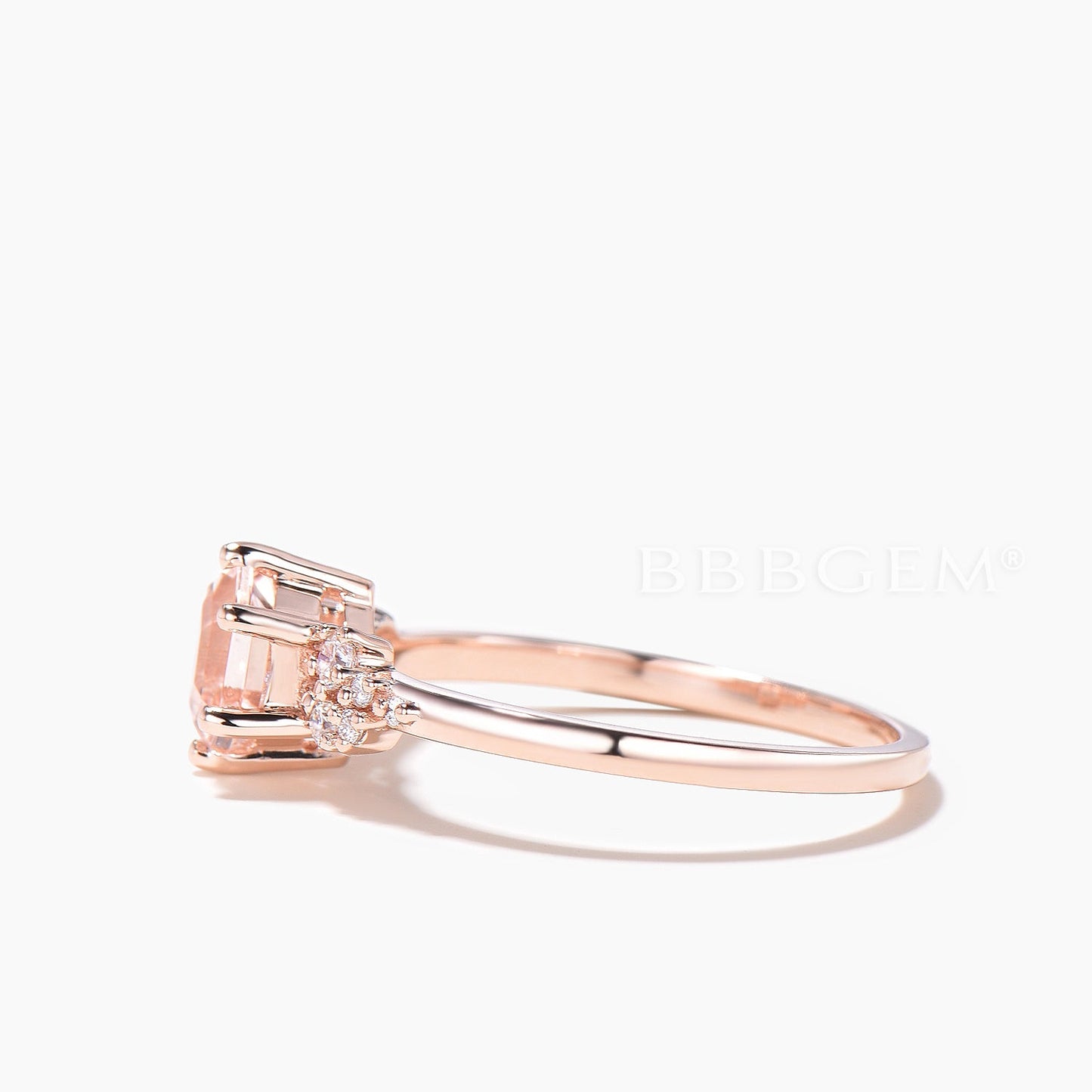 Hexagon Cut Natural Morganite Engagement Ring Diamond Cluster Ring