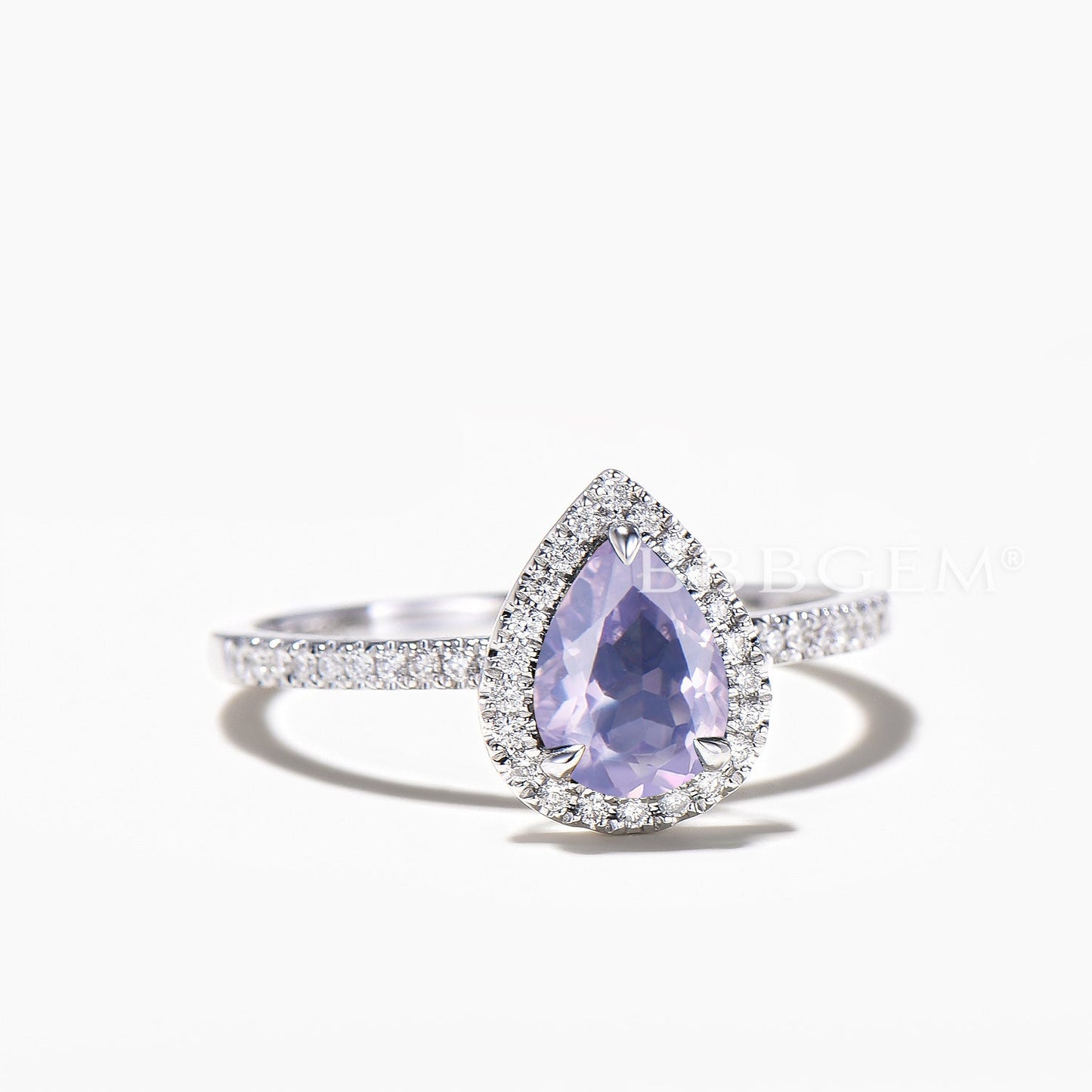 1.25CT Pear Cut Natural Lavender Amethyst Engagement Ring Diamond Halo Ring