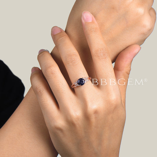 1ct Round Galaxy Blue Sandstone Diamond Split Shank Ring Butterfly Wedding Ring