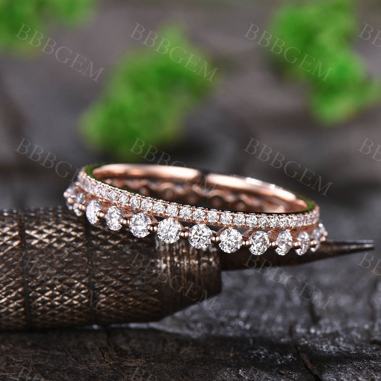 2MM Moissanite Full Eternity Band Solid Yellow Gold Antique Ring for Women