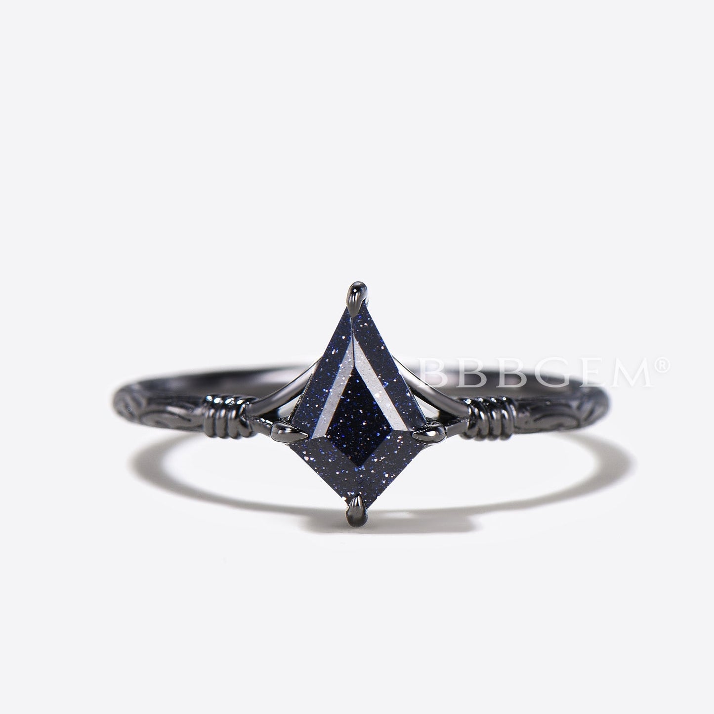 Kite Cut Blue Sandstone Engagement Ring Open Cuff Solitaire Bridal Set