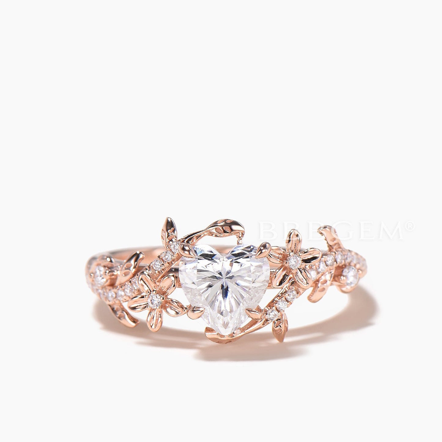 Heart Cut Moissanite Flower Wedding Ring Moissanite Nature Inspired Bridal Set