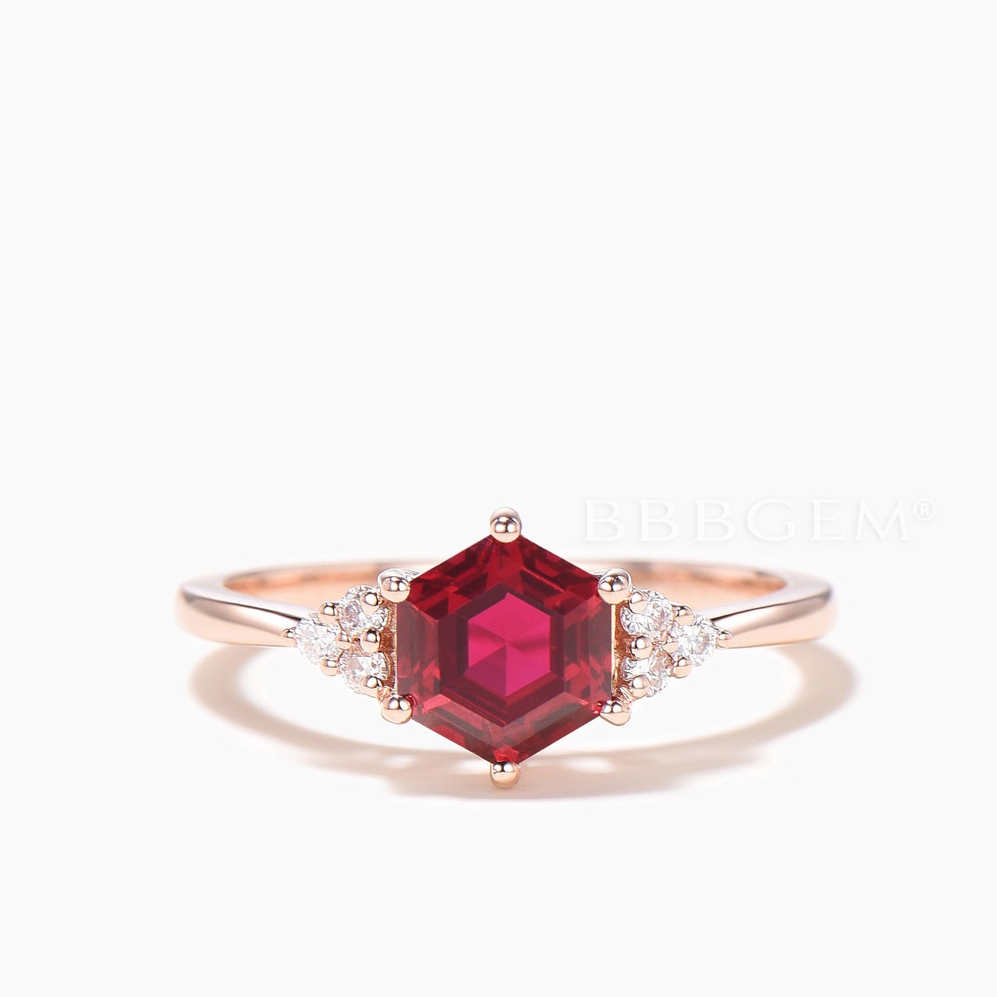 1CT Hexagon Cut Ruby Engagement Ring Diamond Cluster Ring Bridal Set