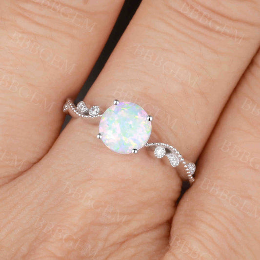 14K/18K Female Opal Diamond Engagement Ring Bezel Set