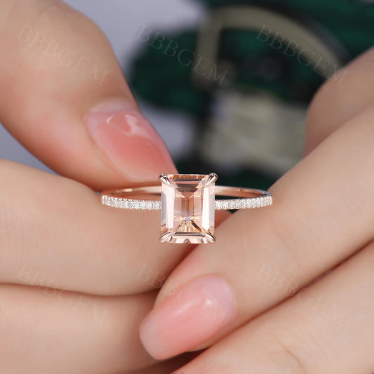 2 Carat Emerald Cut Luxe Viviana Morganite Engagement Ring 7*9mm