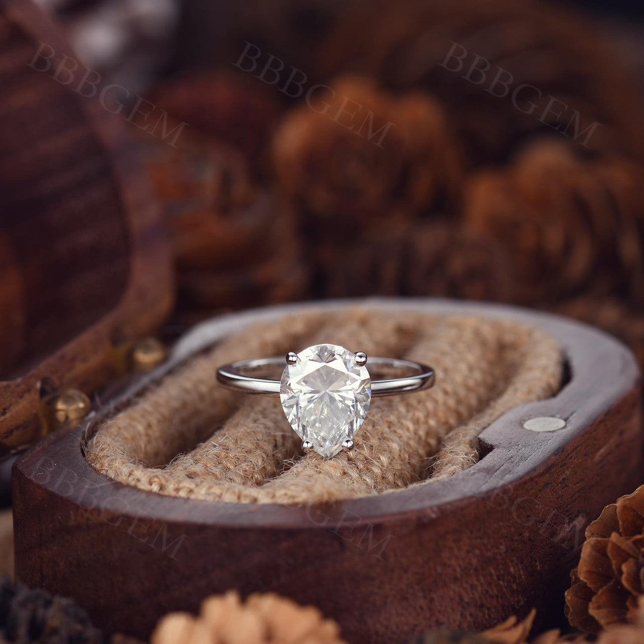 2 Carat Pear Shaped Moissanite Engagement Ring Solitaire Full Circle