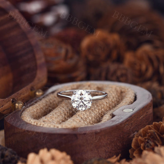 2 Carat Round Moissanite Engagement Ring 8mm Solitaire Style 18k White Gold Tapered Shank