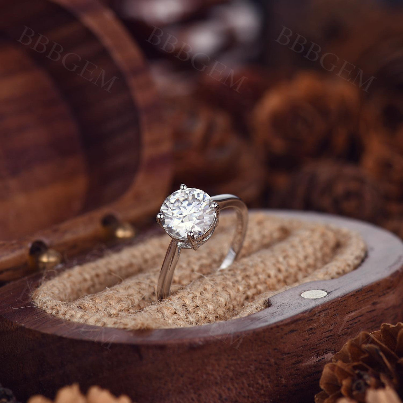 2 Carat Round Moissanite Engagement Ring 8mm Solitaire Style 18k White Gold Tapered Shank