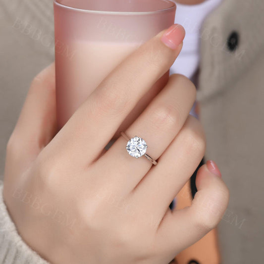 2 Carat Round Moissanite Engagement Ring 8mm Solitaire Style 18k White Gold Tapered Shank