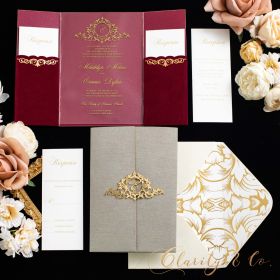 Exquisite Deluxe Acrylic Invitation with Precious Velvet Pocket And Sophisticated Golden Name Tag CAPL063T