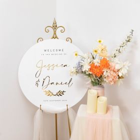 Round White Acrylic Wedding Welcome Sign with Acrylic Names CS115