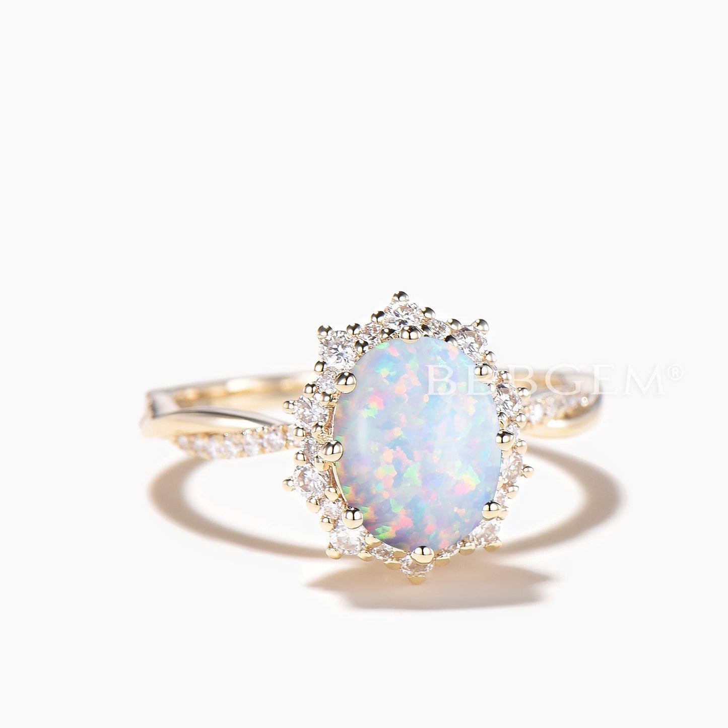 1.5CT Oval Cut Opal Twisted Engagement Ring Dimond Moissanite Halo Ring