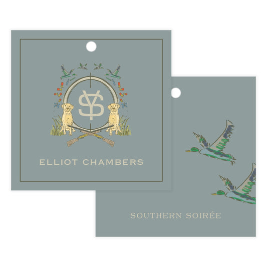 Yellow Lab Duck Hunting Blue Crest Gift Tag Square