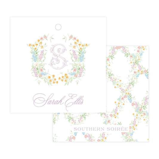 Butterfly Kisses Floral Crest Square Gift Tag