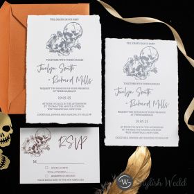 Hauntingly Beautiful Hand-Torn Cotton Paper Skull-Themed Invitation Swi101