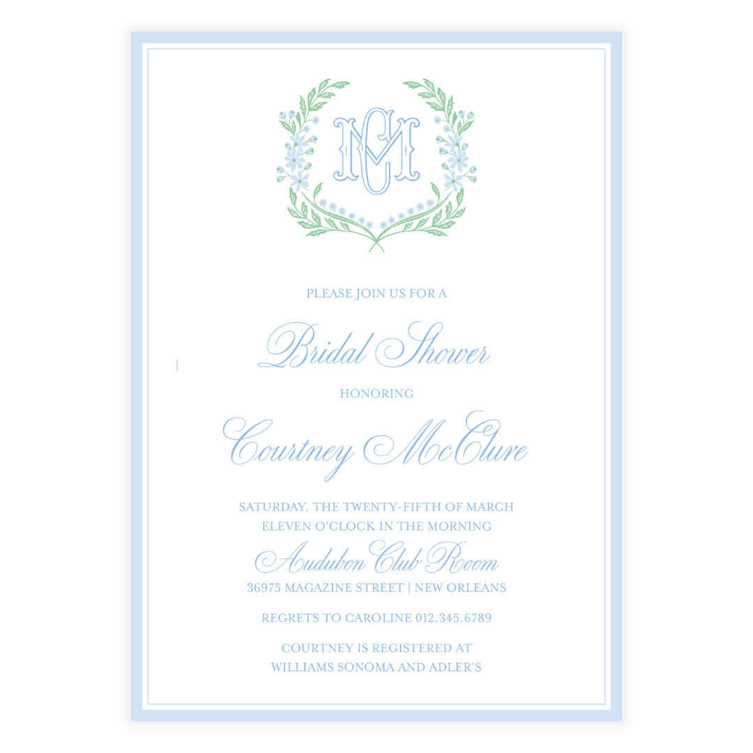 Chinoiserie Blue Block Crest Invitation