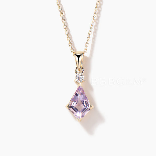 Kite Cut Natural Lavender Amethyst Minimalist Necklace Diamond Pendant