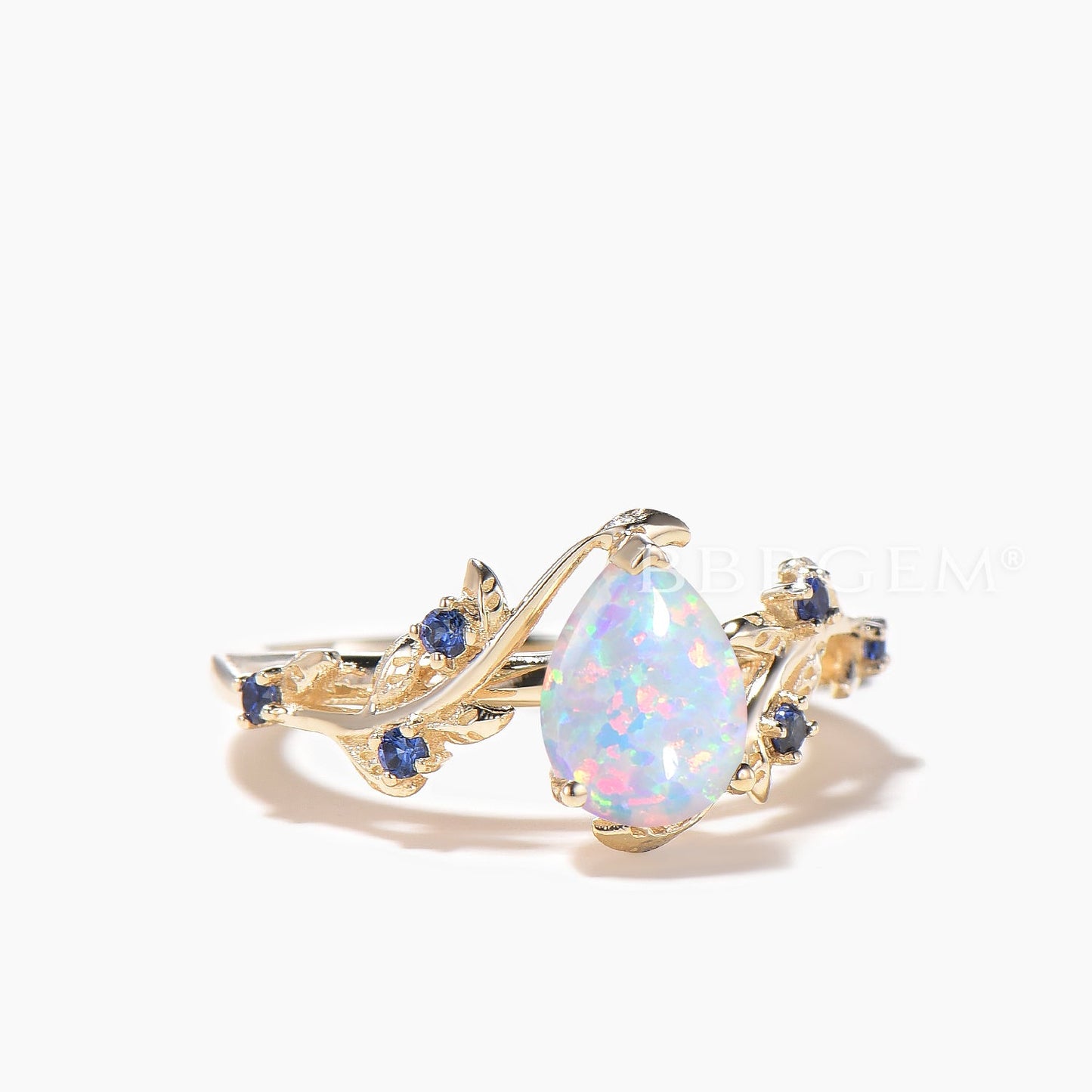 1.25CT Teardrop Cut White Opal Engagement Ring Sapphire Nature Inspired Ring