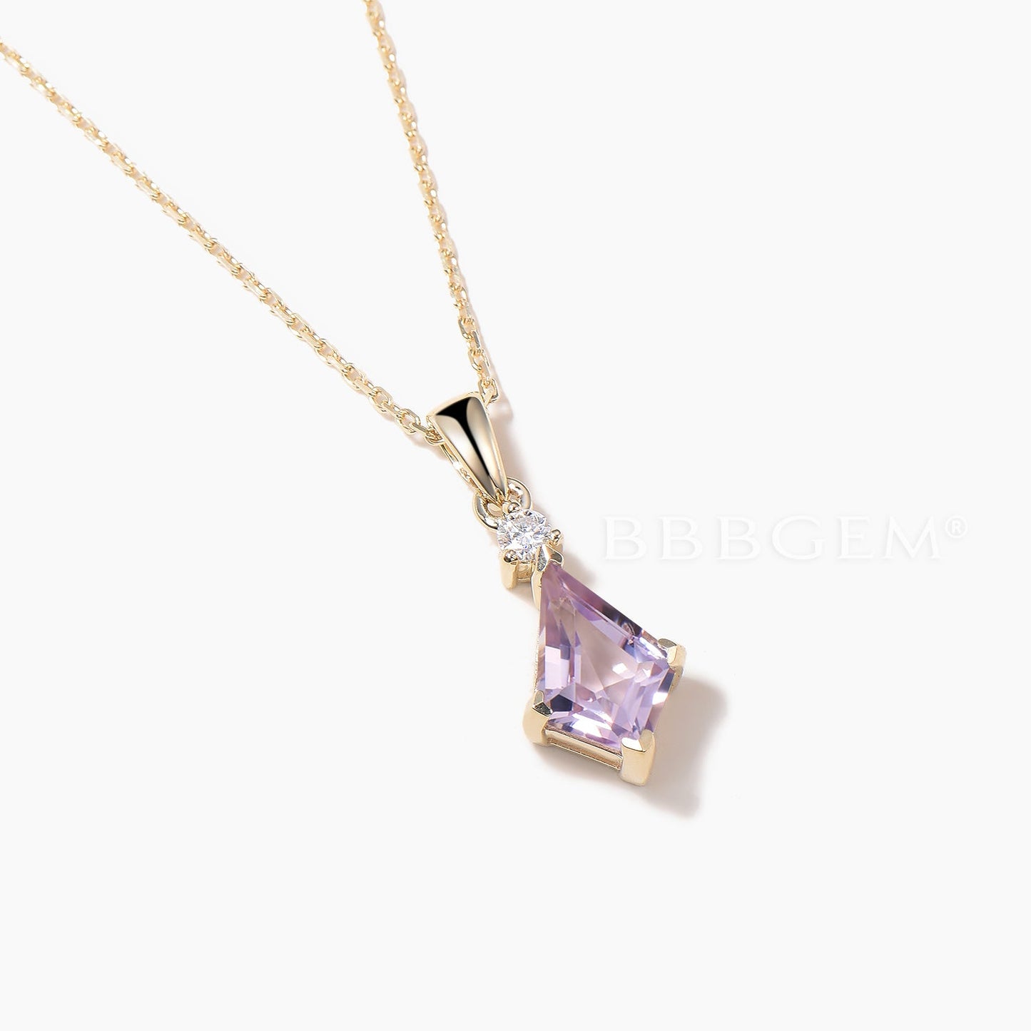 Kite Cut Natural Lavender Amethyst Minimalist Necklace Diamond Pendant