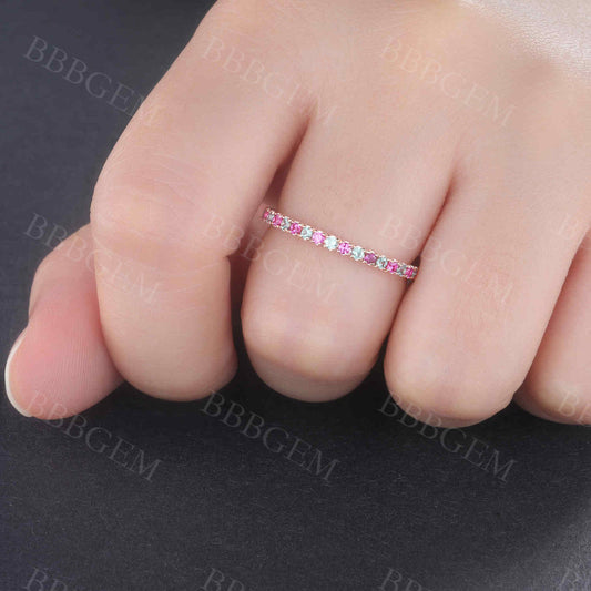 14K/18K Gold Alexandrite And Ruby Eternity Wedding Band