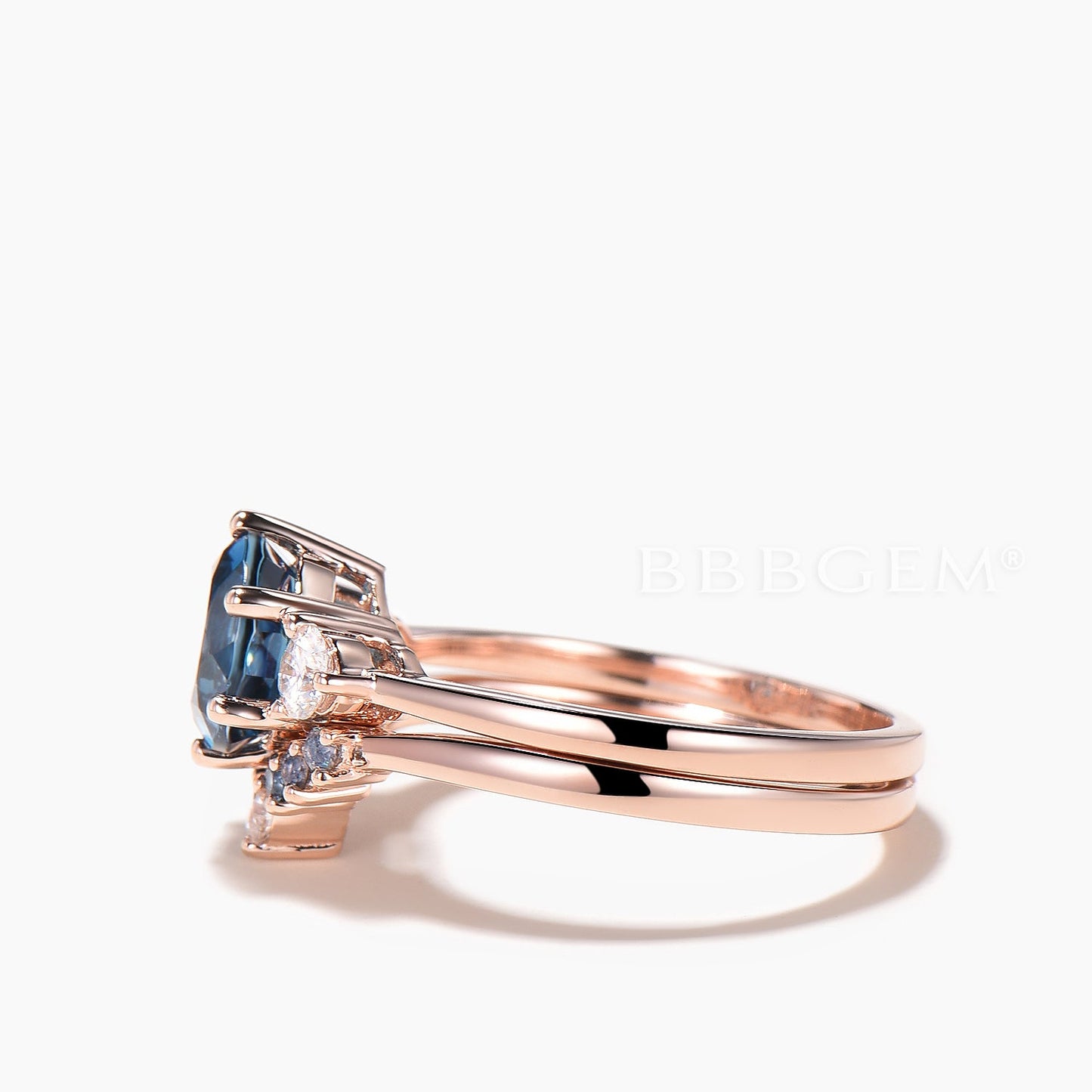 2PC Bridal Set Round London Blue Topaz Wedding Ring Diamond Alexandrite Band