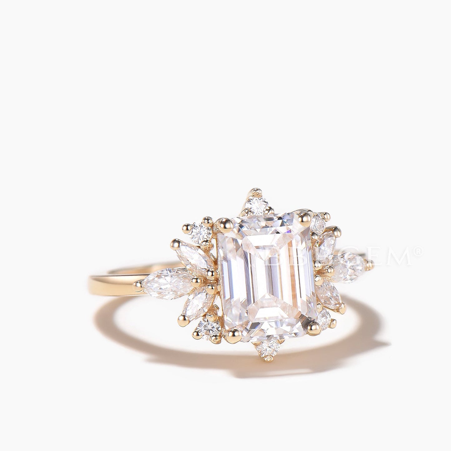 2CT Emerald Cut Moissanite Engagement Ring Mixed Cut Moissanite Cluster Ring