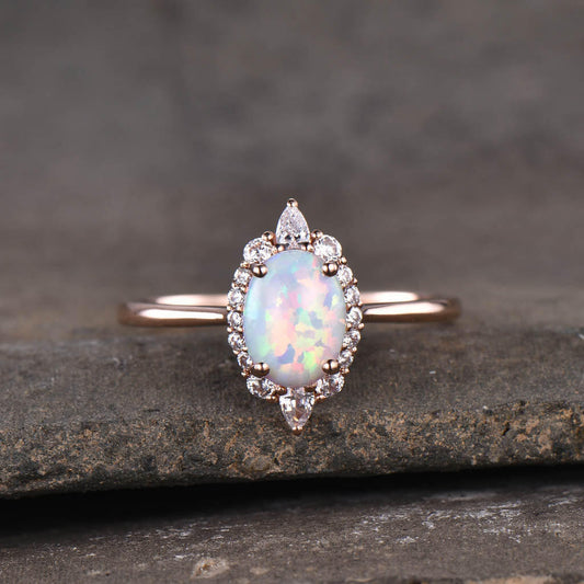 14K/18K Oval Cut Vintage Opal Engagement Ring Rose Gold