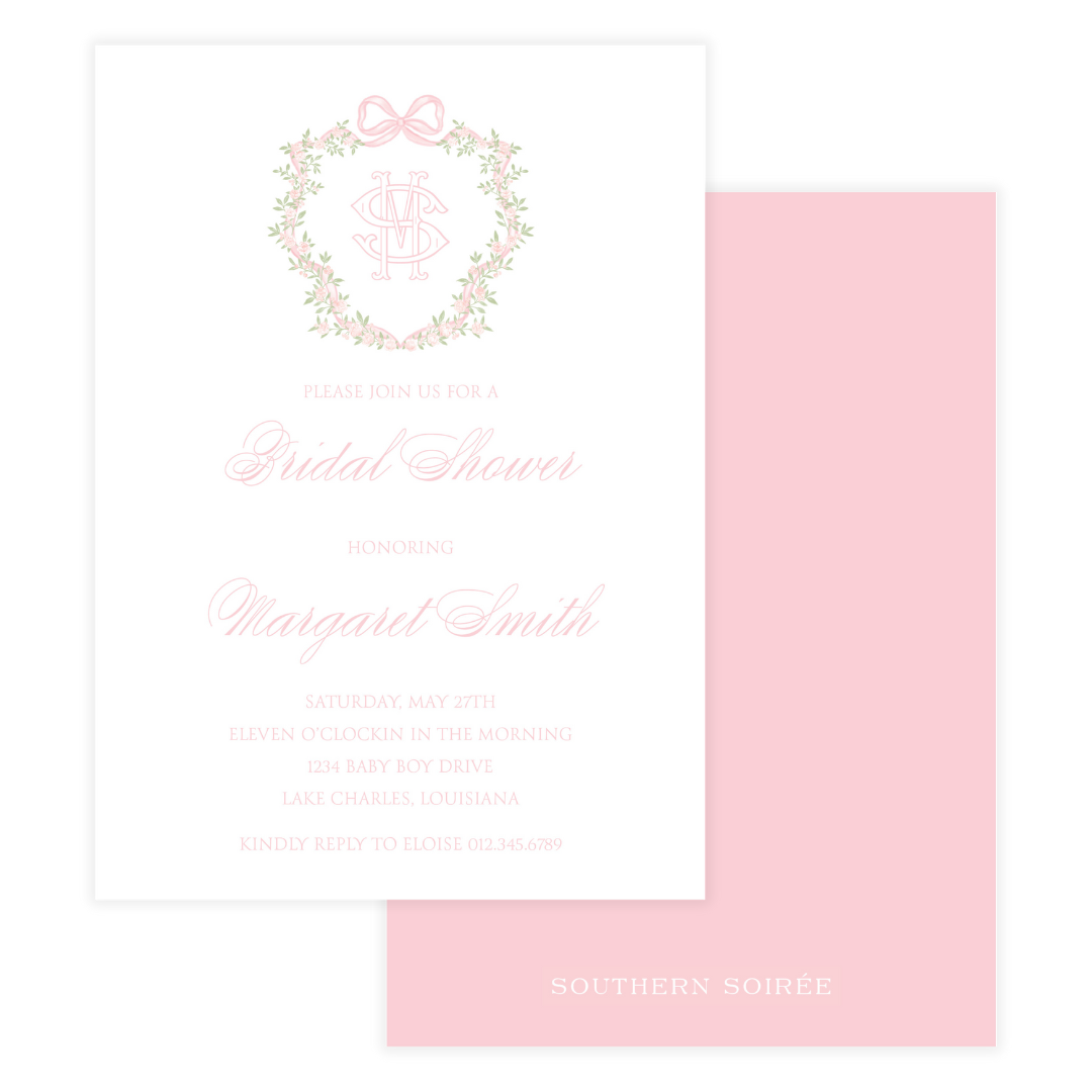 Pink Ribbon and Rose Crest Invitation