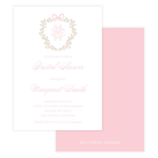 Pink Ribbon and Rose Crest Invitation