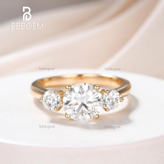 1.5CT Round Cut Moissanite Engagement Ring Three Stone Ring Anniversary Promise Ring