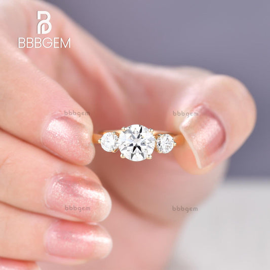 1.5CT Round Cut Moissanite Engagement Ring Three Stone Ring Anniversary Promise Ring