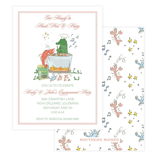 Crawfish Boil with Alligator Engagement Party Invitation