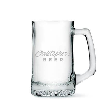 Custom Engraved 14 Oz. Glass Beer Mug - Casual Script Font - Unique Gift for Him