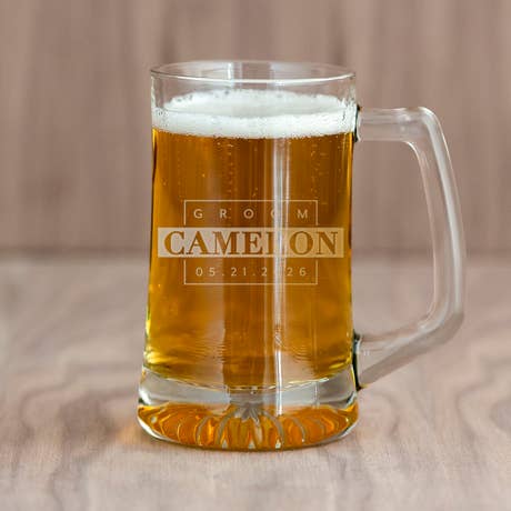 Custom Engraved 14 Oz. Glass Beer Mug - Groom