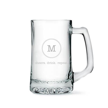 Custom Engraved 14 Oz. Glass Beer Mug - Circle Monogram