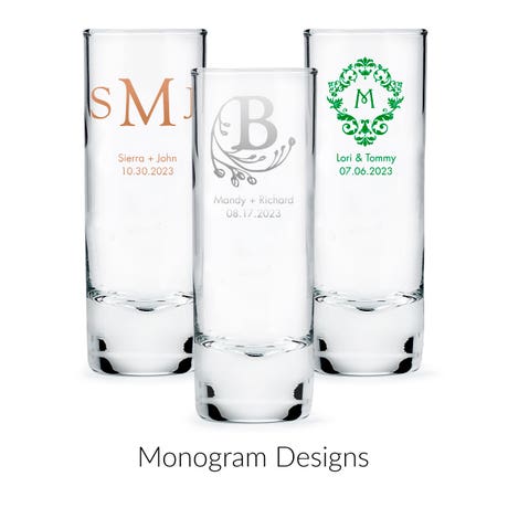 Custom Printed 2.5 oz. Tall Shot Glass Wedding Favor - Monograms | More Designs