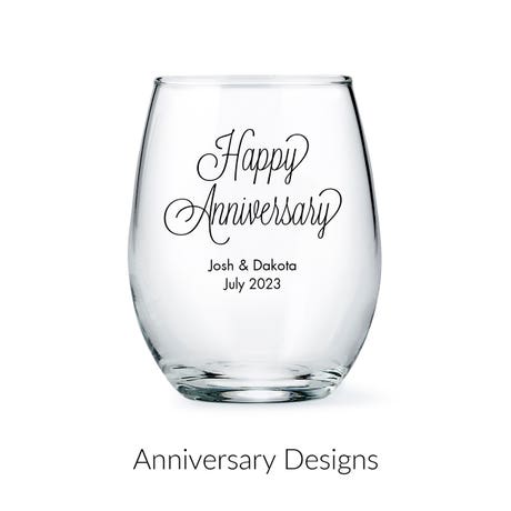 Personalized 9 oz. Stemless Wine Glass Favor - Anniversary | More Occasions