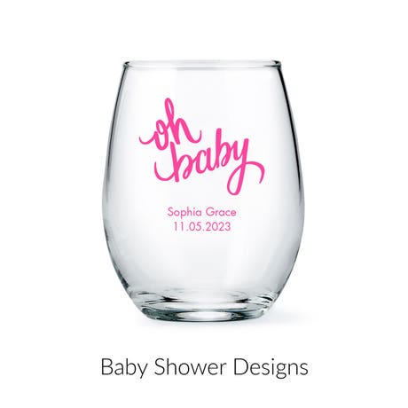Personalized 9 oz. Stemless Wine Glass Favor - Baby Shower | More Occasions