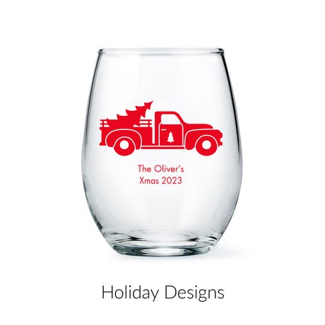 Personalized 9 oz. Stemless Wine Glass Favor - Holiday | More Occasions